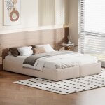 Lit coffre - ambiance - 160 x 200cm - avec rangement intégré - cadre de lit sans tête de lit - beige Lit coffre - ambiance - 160 x 200cm - avec rangement intégré - cadre de lit sans tête de lit - beige