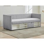 Lit coffre banquette 80 x 200 cm - tissu - gris - laozia