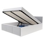 Lit coffre - barcelona - 140x190 cm - blanc - gris clair - sommier  lattes relevable