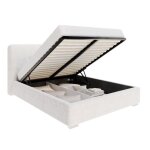 Lit coffre bedretto 160 x 200 cm - tissu bouclette - avec sommier � lattes relevable blanc