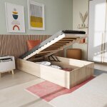 Lit coffre bilbao 90x200 cm + sommier / d�cor ch�ne blanchi