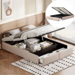 Lit coffre capitonn� 160x200 cm avec sommier - lit double avec rangement hydraulique 2 tiroirs - sans ...