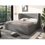 Lit coffre capitonn 180200cm avec tte de lit large - tissu en liin - avec sommier  lattes - gris