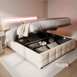Lit coffre capitonné 180x200 cm avec sommier à lattes tête de lit réglable lit adulte avec espace de ... Lit coffre capitonné 180x200 cm avec sommier à lattes tête de lit réglable lit adulte avec espace de ...