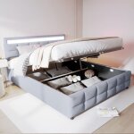 Lit coffre capitonné 180x200 cm avec sommier à lattes tête de lit réglable lit adulte avec espace de ... Lit coffre capitonné 180x200 cm avec sommier à lattes tête de lit réglable lit adulte avec espace de ...