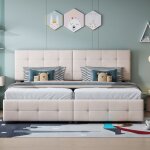 Lit coffre lit capitonn 180x200 cm avec rangement hydraulique et tte de lit rglable - beige