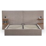 Lit - coffre complet avec tablettes et ports usb int�gr�s lukas 140x190cm tissu taupe clair