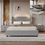 Lit coffre double 140 x 200 cm en velours c�tel� coffre de rangement avec lampe de lecture et usb sommier ...