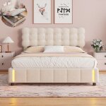 Lit coffre double 140x200 cm avec �clairage led lit adulte avec sommier � lattes t�te de lit d�corative ...