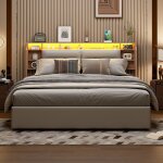 Lit coffre double 140x200cm avec led et sommier  lattes lit rembourr 140 x 200 cm en pu compartiment ...