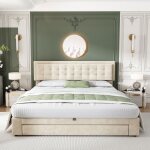 Lit coffre double 160 x 200 cm lit rembourré 2 personnes avec caissons et tiroirs sommier à lattes en ... Lit coffre double 160 x 200 cm lit rembourré 2 personnes avec caissons et tiroirs sommier à lattes en ...