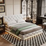 Lit coffre double 160 x 200 lit rembourr� avec �clairage led avec fonction de rangement lit led avec ...