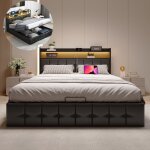 Lit coffre double 160 x 200 cm avec led lit 2 personnes avec prise usb et type - c sommier à lattes tissu ... Lit coffre double 160 x 200 cm avec led lit 2 personnes avec prise usb et type - c sommier à lattes tissu ...