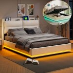 Lit coffre double 160x200 cm avec led chargement usb et type c lit adulte pour 2 personnes avec sommier ...