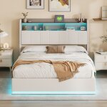 Lit coffre double 160x200 cm avec led et fonction de charge lit rembourr� avec sommier � lattes lit adulte ...
