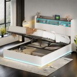 Lit coffre double 160x200 cm avec led et port usb lit adulte rembourr� avec sommier tete de lit avec ...