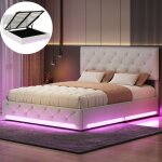 Lit coffre double 160x200 cm avec led lit rembourr avec dcor boutons tte de lit rglable sommier ...