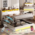 Lit coffre double 160x200 cm avec led - lit avec sommier à lattes - lit adulte tissu en pu - avec tête ... Lit coffre double 160x200 cm avec led - lit avec sommier à lattes - lit adulte tissu en pu - avec tête ...