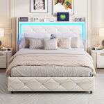 Lit coffre double 160x200 cm avec sommier port usb et led coffre de rangement lit rembourr double en ...