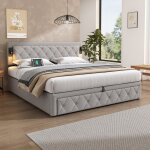 Lit coffre double 180 x 200 cm avec downlight et usb coffre de rangement sommier à lattes lin gris sans ... Lit coffre double 180 x 200 cm avec downlight et usb coffre de rangement sommier à lattes lin gris sans ...