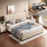 Lit coffre double 180x200 cm avec 2 tiroirs lit rembourr lit 2 personnes sommier  lattes coffre de ...
