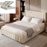 Lit coffre double adulte 140 x 200 cm tissu en velours sommier � lattes inlcus style contemporainavec ...