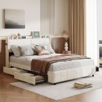 Lit coffre double 160x200 cm lit 160x200cm lit adulte avec sommier  lattes et 4 tiroirs tte de lit ...