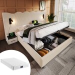 Lit coffre lit double rembourr� 160�200 cm avec lampe de lecture et fonction de chargement usb type - ...