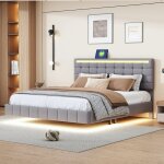 Lit coffre lit double lit rembourr� 160 x 200 cm avec rechargeable port usb �clairage led pu blanc