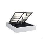 Lit coffre - omyz - stada - 140x190 cm - tissu �cru - 2 places - avec tiroirs