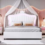 Lit coffre enfant 140 x 200 cm - avec �clairage led - t�te de lit r�glable en hauteur - sommier � lattes ...