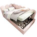 Lit coffre enfants 90x190 cm - lit bebe rembourr� dangle avec sommier - rangement hydraulique velours ...