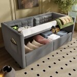 Lit coffre enfant 90x190 cm - avec espace de rangement - avec usb et type - c - velours - gris
