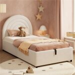 Lit coffre pour enfant 90x200 avec sommier beige et rangement lit 1 place avec t�te de lit rembourr�e ...
