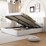 Lit coffre hydraulique 140x190 cm lit double rembourr� avec �clairage led rangement t�te de lit r�glable ...