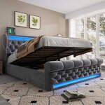 Lit coffre hydraulique 160x200cm lit double tapiss� avec lumi�res led port usb + type - c mati�re velours ...