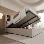 Lit coffre hydraulique 180x200 avec chargeur sans fil usb - c - tte de lit rangement + ports usb - base ...