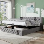Lit coffre - gris - 140 x 190 cm - sommier tapissier - 2 places - design contemporain Lit coffre - gris - 140 x 190 cm - sommier tapissier - 2 places - design contemporain