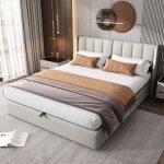 Lit coffre led 180x200 cm - avec usb et t�te r�glable - merax - lit double king size - en simili cuir ...