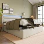 Lit coffre lit led double 140x190 cm avec sommier tête de lit confortable lit 1 place revêtement synthétique ... Lit coffre lit led double 140x190 cm avec sommier tête de lit confortable lit 1 place revêtement synthétique ...