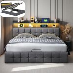 Lit coffre - leww - lit adulte 140x190 cm - avec led et usb - lit de rangement multifonctionnel - sommier ...