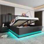 Lit coffre en lin 180x200cm avec grande t�te de litlit hydraulique rangement avec sommiercadre de lit ...