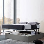 Lit coffre lounge 160 x 200 by sampur gris grand coffre de rangement - sommier � lattes � ouverture horizontal ...