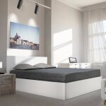 Lit coffre - madrid - 160x200 - bois - blanc - contemporain - avec tiroirs Lit coffre - madrid - 160x200 - bois - blanc - contemporain - avec tiroirs