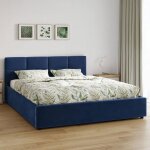 Lit coffre mika 160�200 cm bleu tissu hlr - 64 avec sommier inclus et coffre de rangement pratique