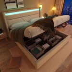 Lit coffre - pdzzzd - 140 x 200 cm - simili cuir - led int�gr� - contemporain - blanc