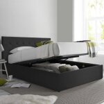Lit coffre penthouse 140 x 190 by sampur simili cuir noir design et moderne - sommier � lattes en bois ...