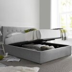 Lit coffre penthouse 140 x 190 by sampur tissu gris clair design et moderne - sommier � lattes en bois ...