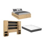 Lit coffre avec pont 140 x 190 cm - coloris : naturel et noir + matelas - ludaro