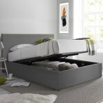 Lit coffre prestige 180 x 200 by sampur simili cuir gris sommier � lattes en bois + t�te de lit inclus ...